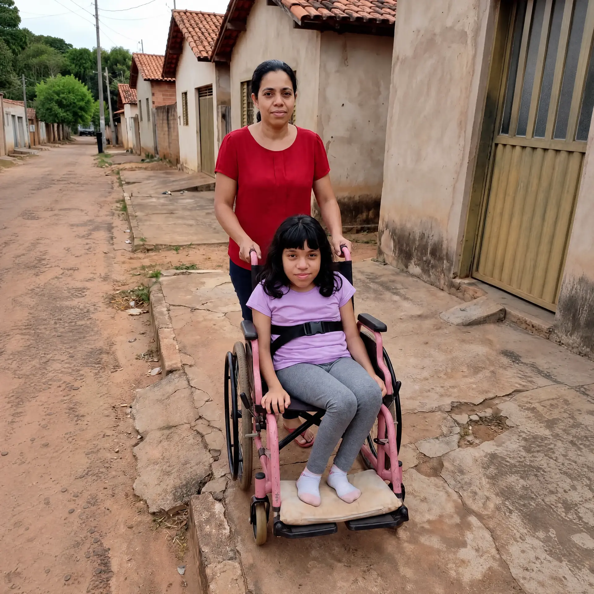 Larissa e sua mãe na rua onde moram